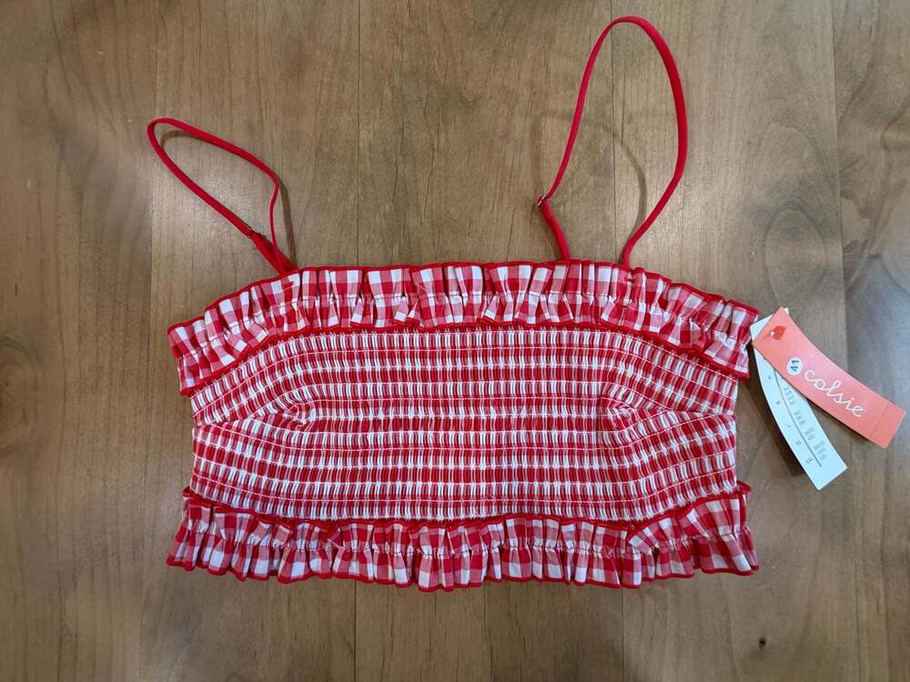 Colsie Women's Red Gingham Woven Bandeau Bralette